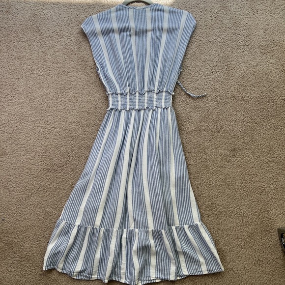 Rails Dress Womens S Blue Striped Ashlyn Midi Linen Blend Smocked Ruffle Pockets - Picture 10 of 10